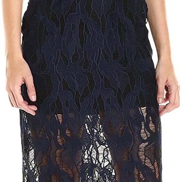 Navy Strapless Lace Dress with Florette Detail - Picture 3 of 6